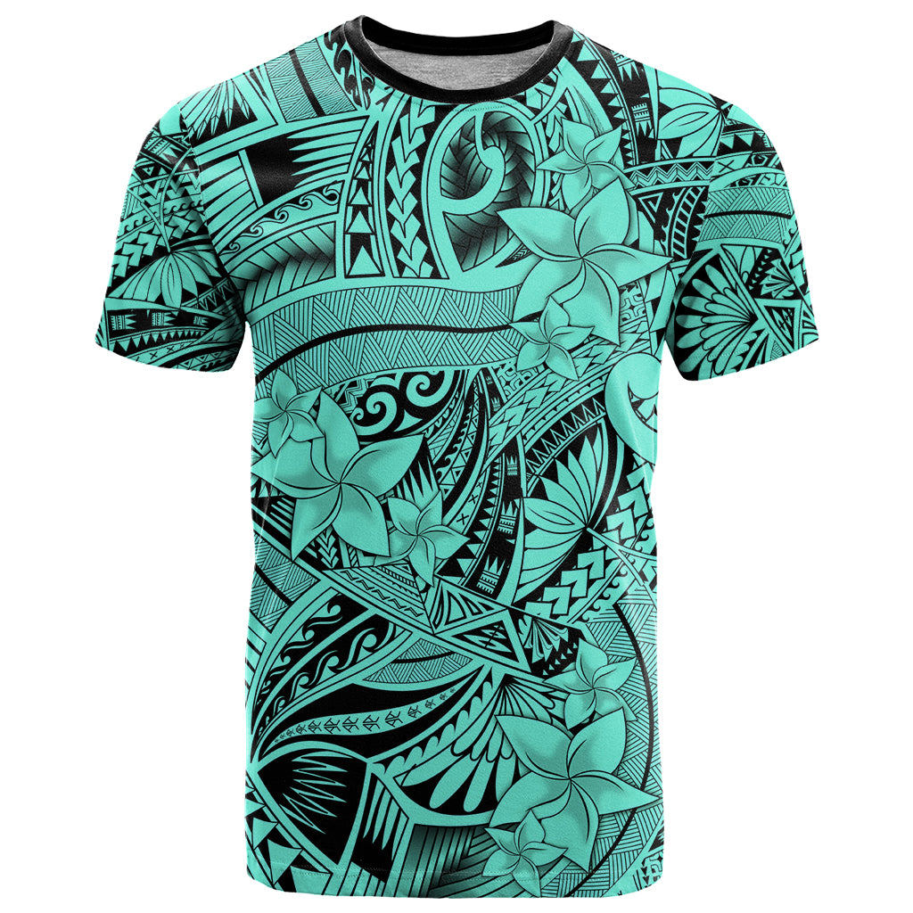 Polynesia T Shirt Tribal Polynesian Spirit With Teal Pacific Flowers - Wonder Print Shop