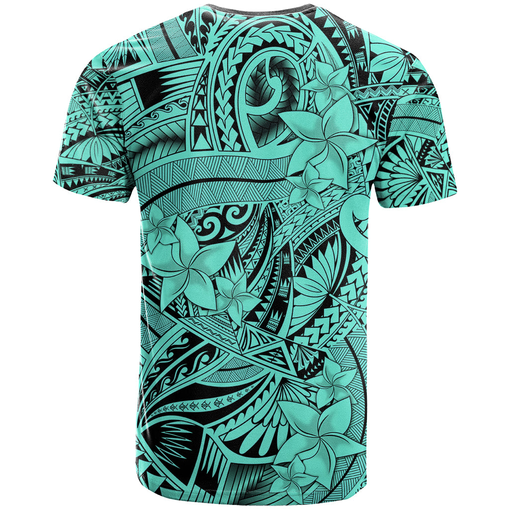 Polynesia T Shirt Tribal Polynesian Spirit With Teal Pacific Flowers - Wonder Print Shop
