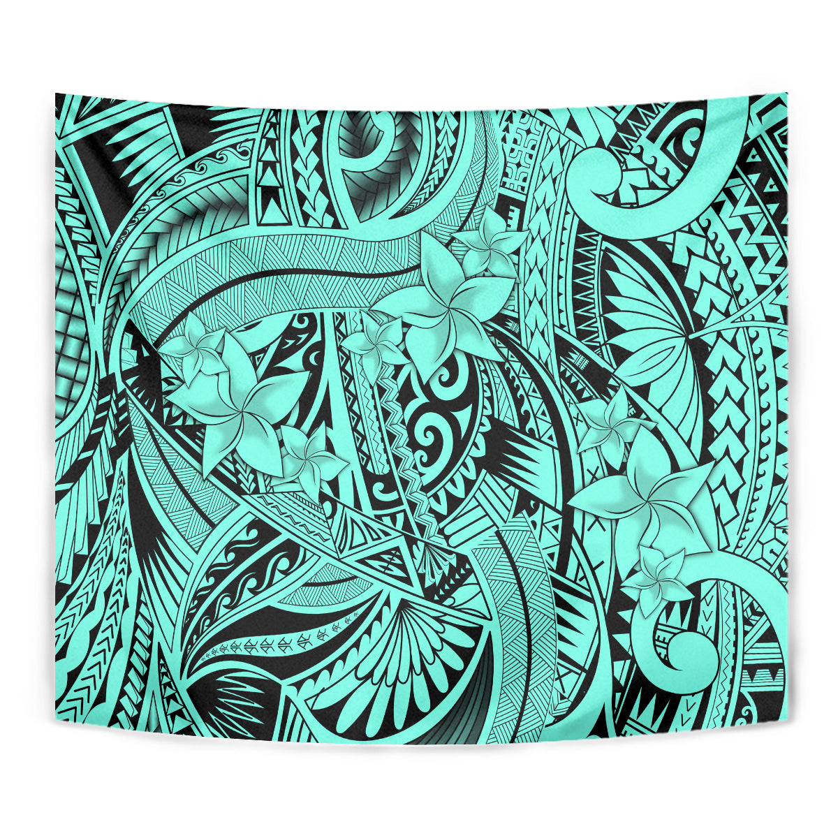 Polynesia Tapestry Tribal Polynesian Spirit With Teal Pacific Flowers - Wonder Print Shop