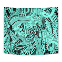 Polynesia Tapestry Tribal Polynesian Spirit With Teal Pacific Flowers - Wonder Print Shop