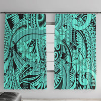 Polynesia Window Curtain Tribal Polynesian Spirit With Teal Pacific Flowers - Wonder Print Shop