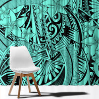 Polynesia Window Curtain Tribal Polynesian Spirit With Teal Pacific Flowers - Wonder Print Shop