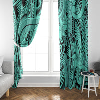 Polynesia Window Curtain Tribal Polynesian Spirit With Teal Pacific Flowers - Wonder Print Shop