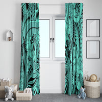 Polynesia Window Curtain Tribal Polynesian Spirit With Teal Pacific Flowers - Wonder Print Shop