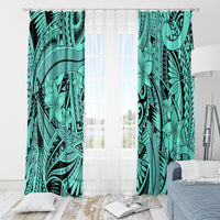 Polynesia Window Curtain Tribal Polynesian Spirit With Teal Pacific Flowers - Wonder Print Shop