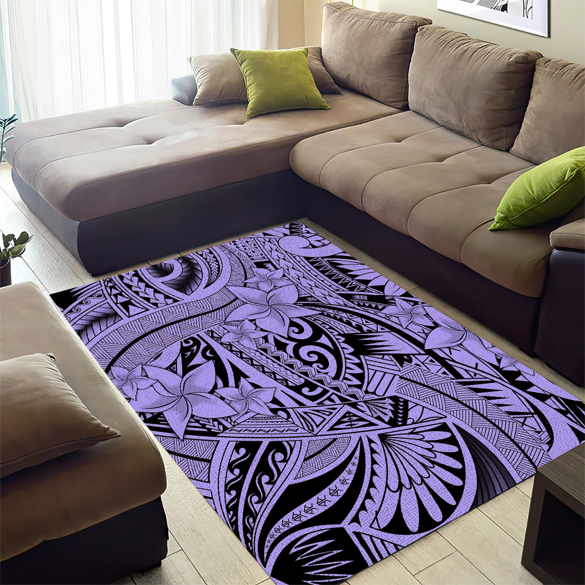 Polynesia Area Rug Tribal Polynesian Spirit With Violet Pacific Flowers LT9 - Wonder Print Shop