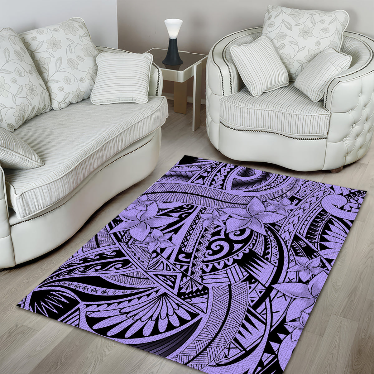 Polynesia Area Rug Tribal Polynesian Spirit With Violet Pacific Flowers LT9 - Wonder Print Shop