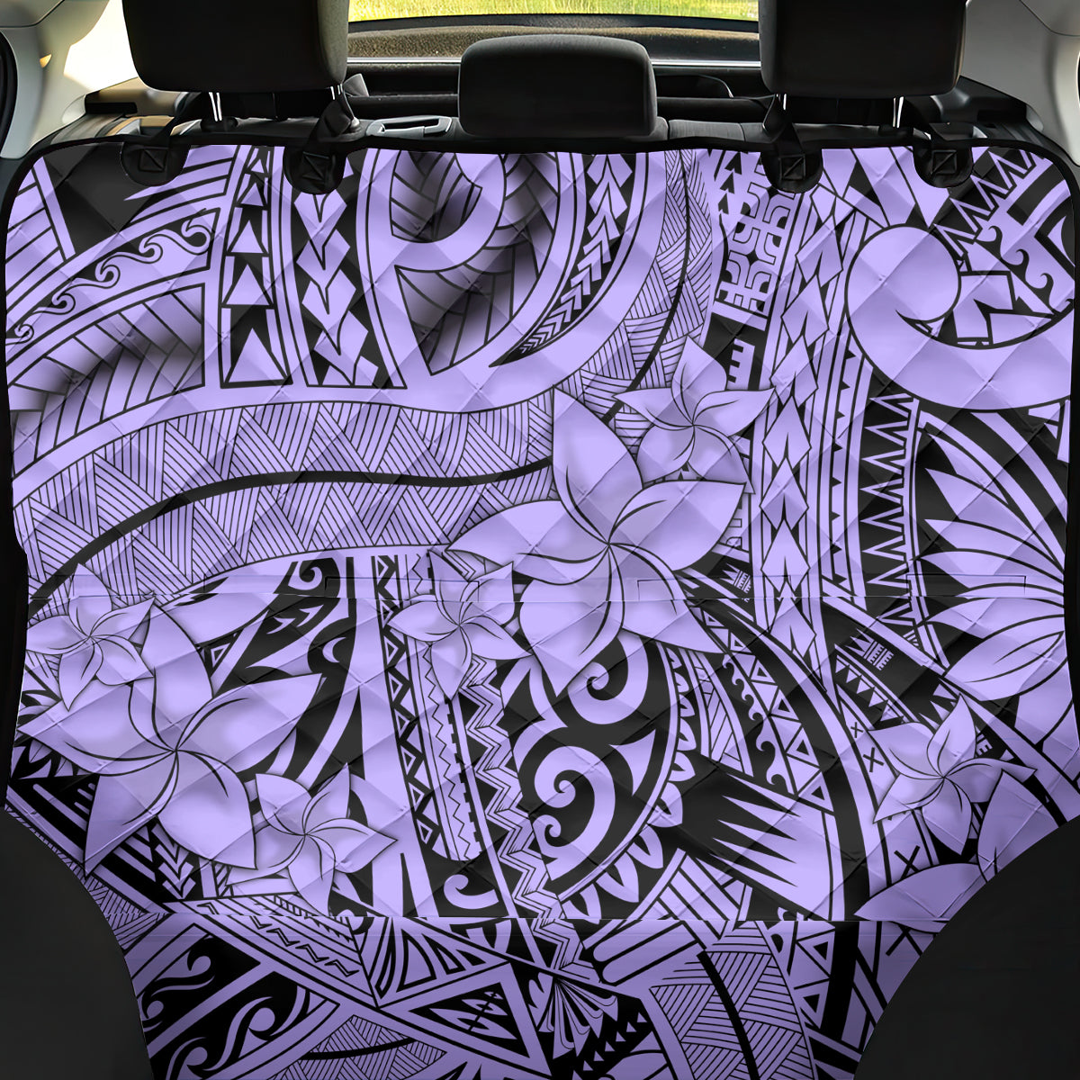 Polynesia Back Car Seat Cover Tribal Polynesian Spirit With Violet Pacific Flowers LT9 - Wonder Print Shop