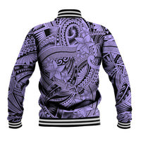 Polynesia Baseball Jacket Tribal Polynesian Spirit With Violet Pacific Flowers LT9 - Wonder Print Shop