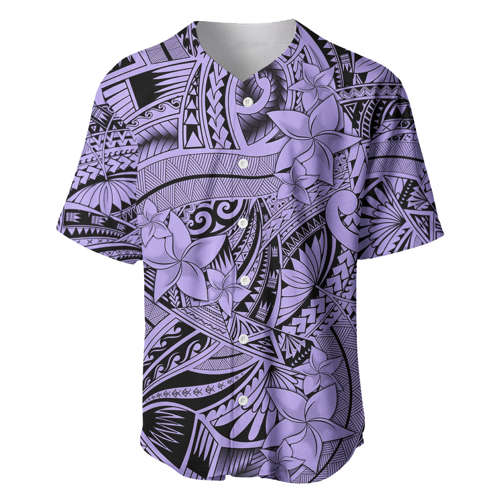 Polynesia Baseball Jersey Tribal Polynesian Spirit With Violet Pacific Flowers LT9 - Wonder Print Shop