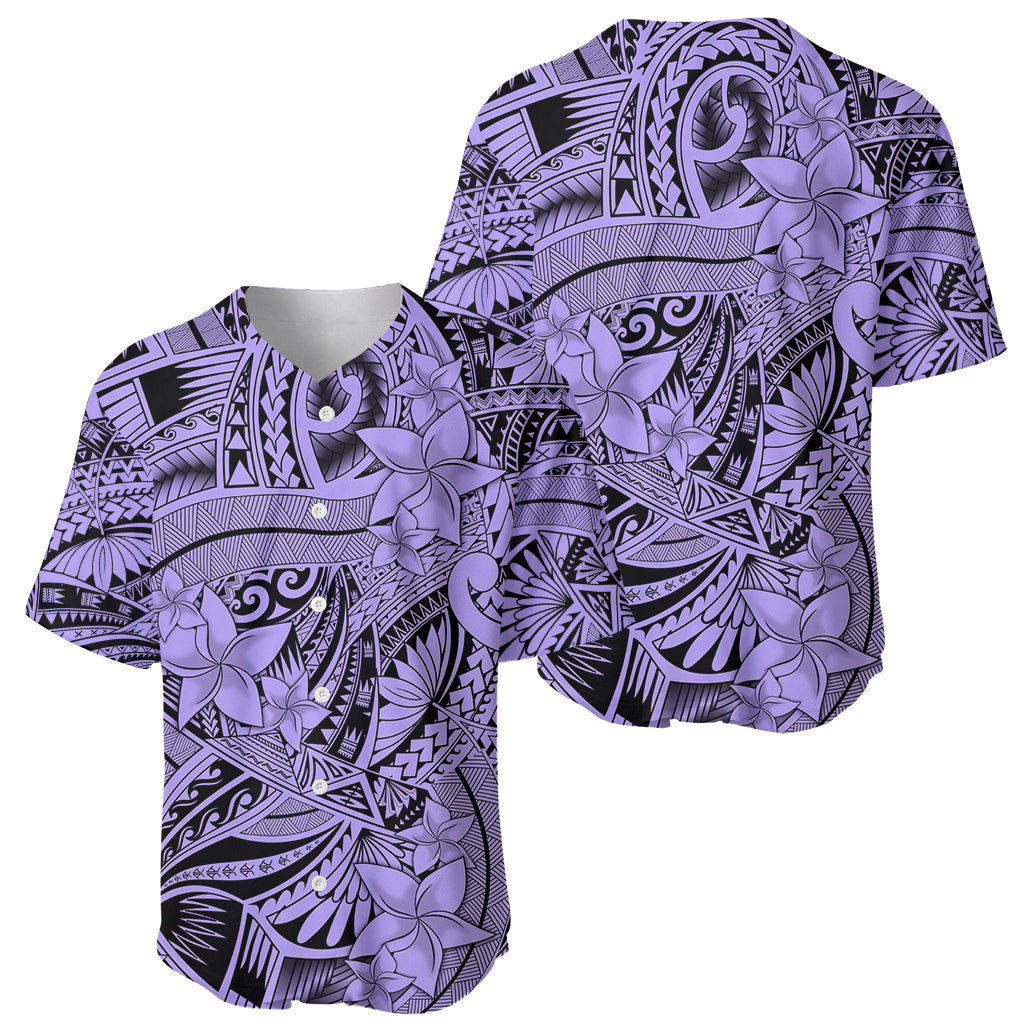 Polynesia Baseball Jersey Tribal Polynesian Spirit With Violet Pacific Flowers LT9 - Wonder Print Shop
