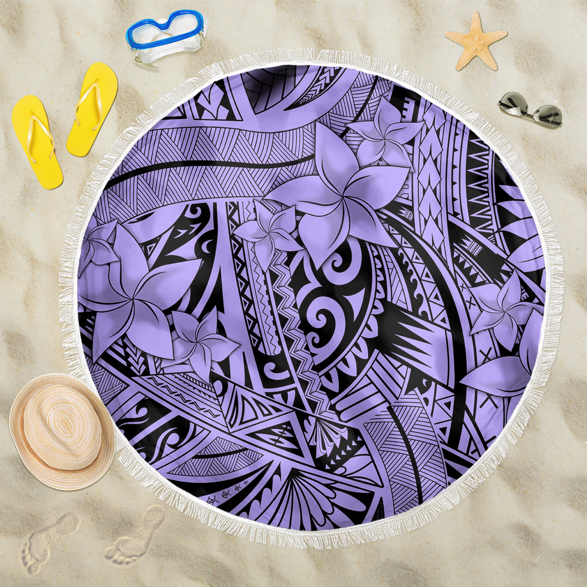 Polynesia Beach Blanket Tribal Polynesian Spirit With Violet Pacific Flowers LT9 - Wonder Print Shop
