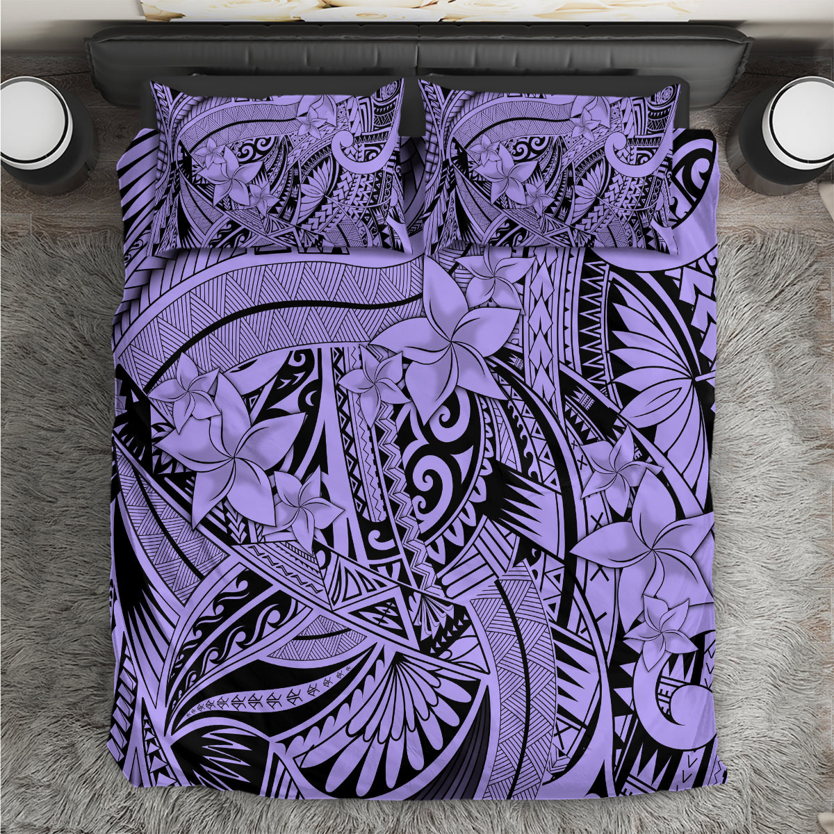 Polynesia Bedding Set Tribal Polynesian Spirit With Violet Pacific Flowers LT9 - Wonder Print Shop