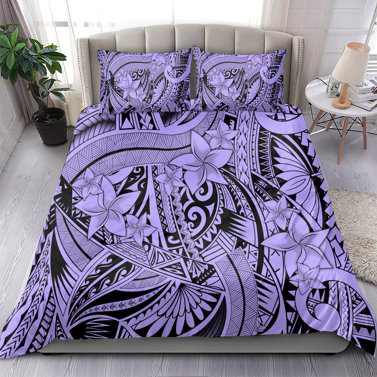 Polynesia Bedding Set Tribal Polynesian Spirit With Violet Pacific Flowers LT9 - Wonder Print Shop
