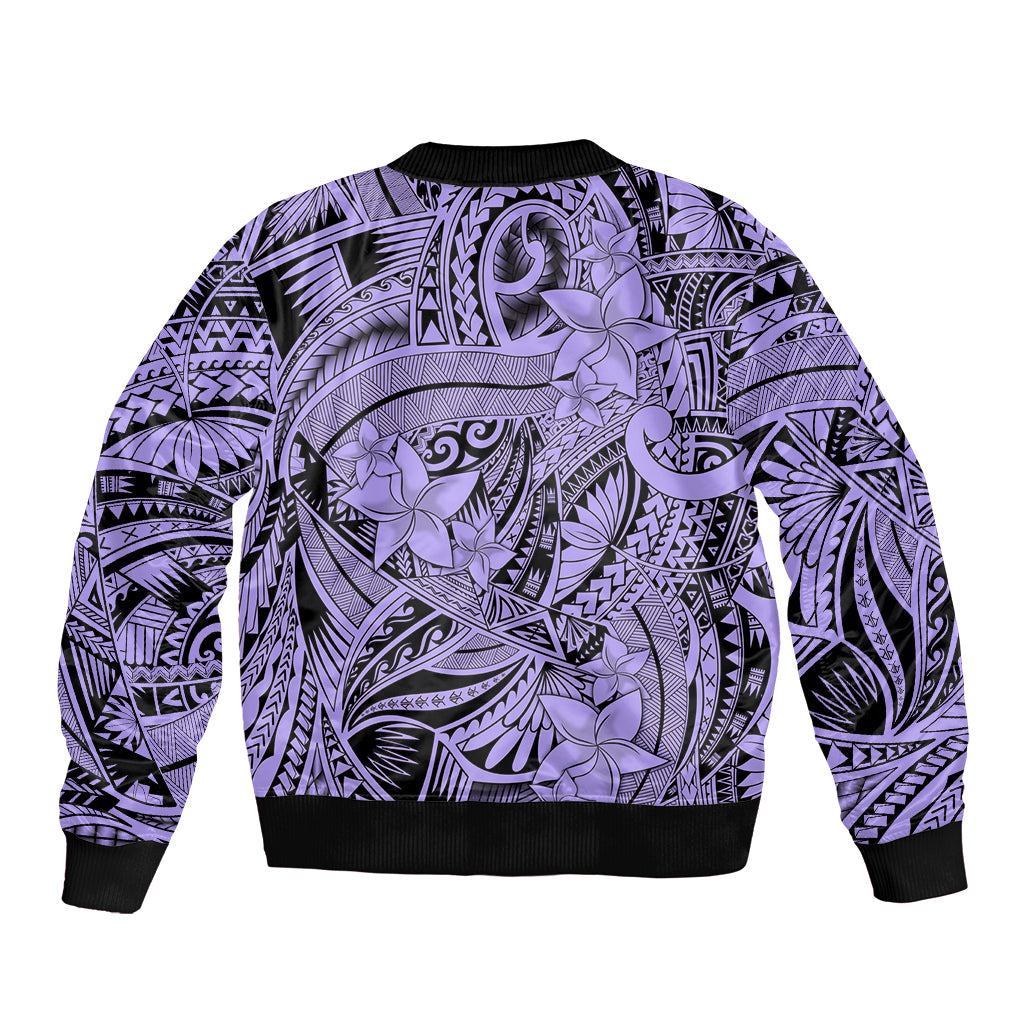 Polynesia Bomber Jacket Tribal Polynesian Spirit With Violet Pacific Flowers LT9 - Wonder Print Shop