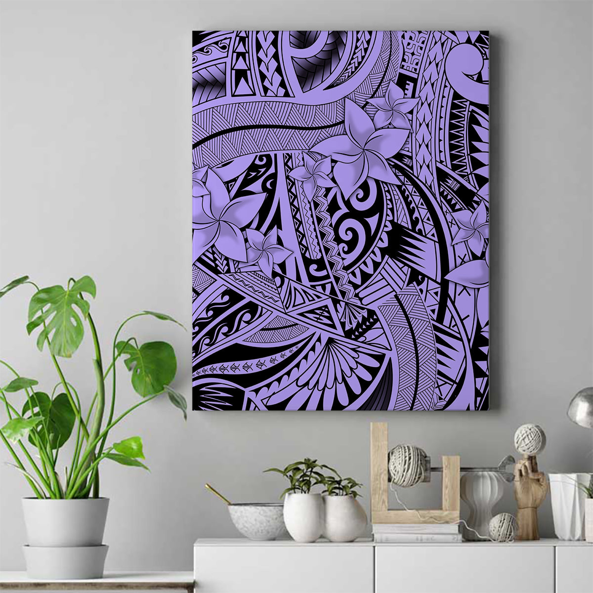 Polynesia Canvas Wall Art Tribal Polynesian Spirit With Violet Pacific Flowers LT9 - Wonder Print Shop