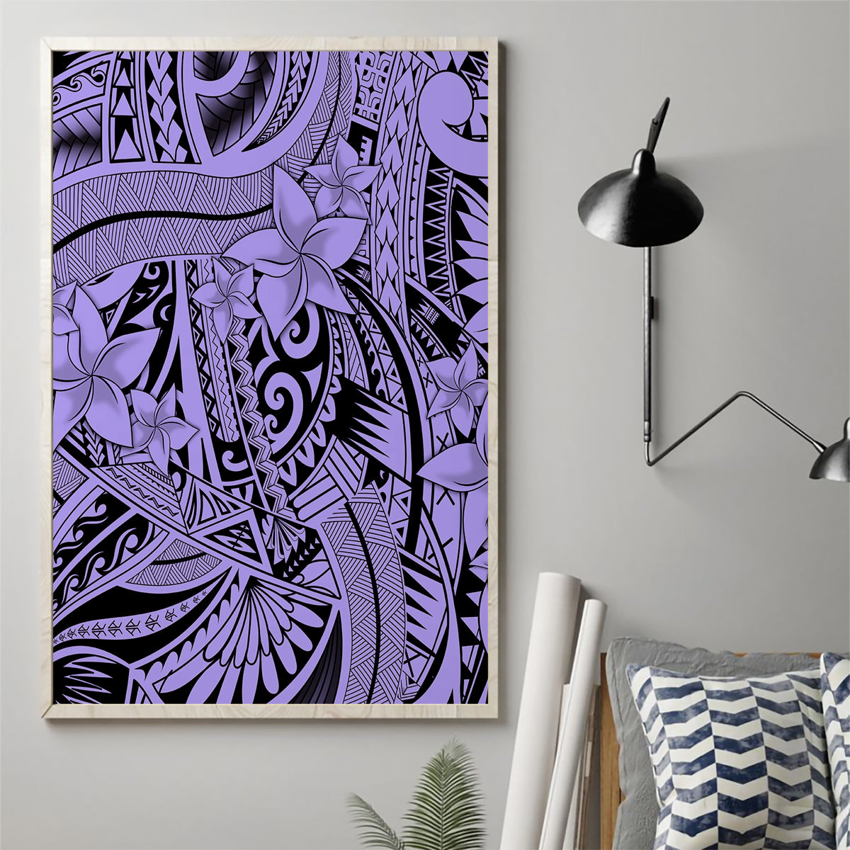 Polynesia Canvas Wall Art Tribal Polynesian Spirit With Violet Pacific Flowers LT9 - Wonder Print Shop