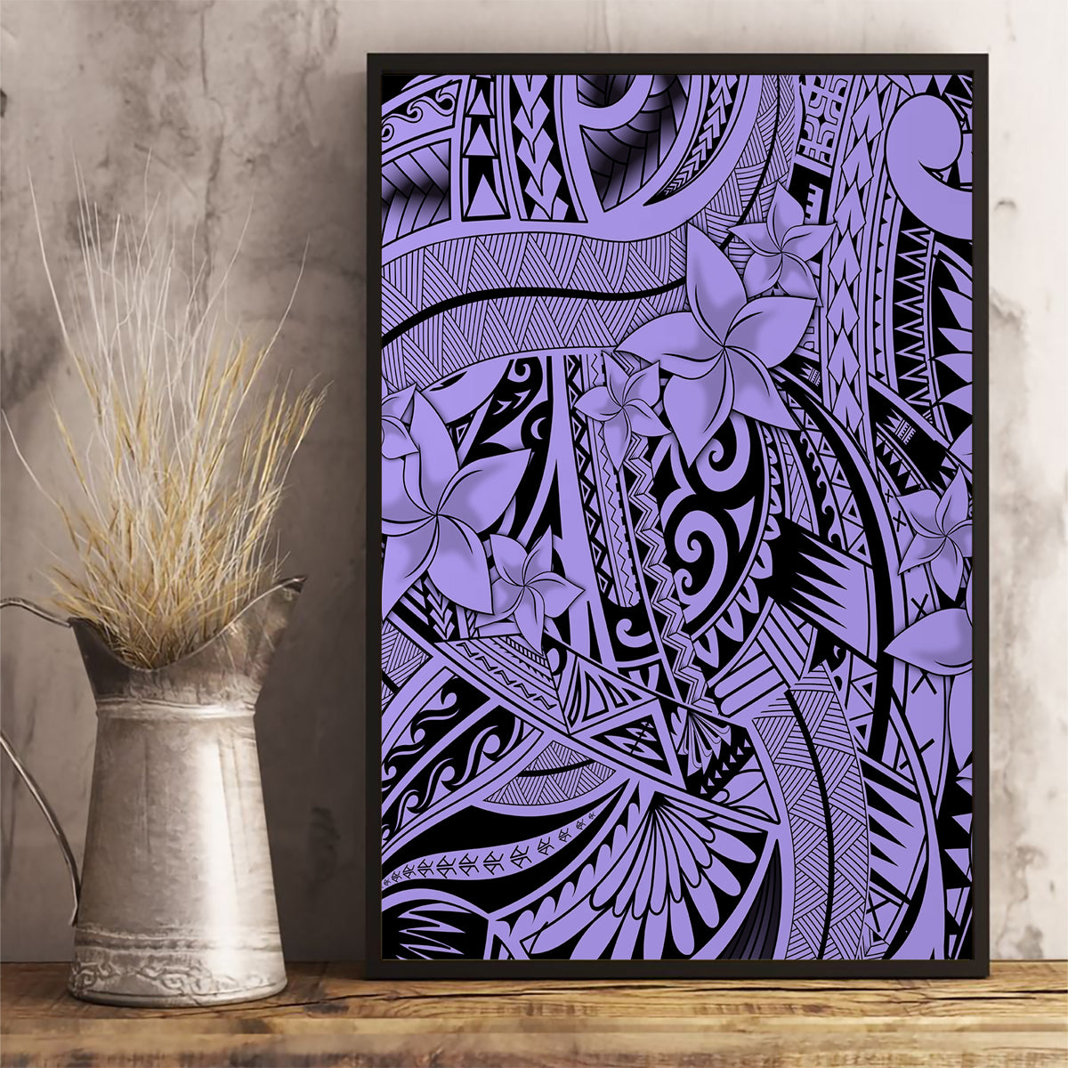 Polynesia Canvas Wall Art Tribal Polynesian Spirit With Violet Pacific Flowers LT9 - Wonder Print Shop