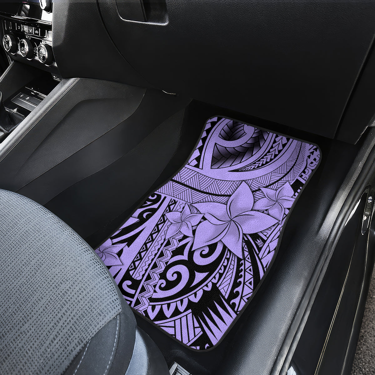 Polynesia Car Mats Tribal Polynesian Spirit With Violet Pacific Flowers LT9 - Wonder Print Shop