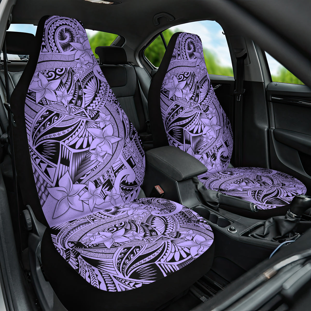Polynesia Car Seat Cover Tribal Polynesian Spirit With Violet Pacific Flowers LT9 - Wonder Print Shop