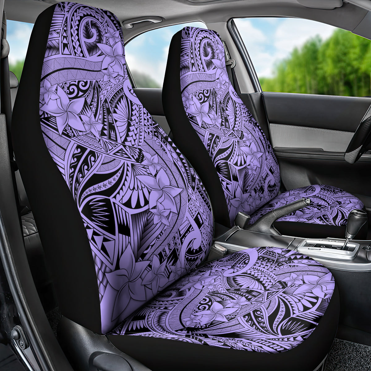 Polynesia Car Seat Cover Tribal Polynesian Spirit With Violet Pacific Flowers LT9 - Wonder Print Shop