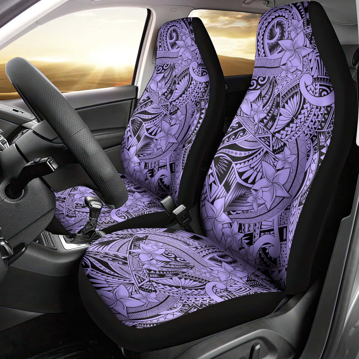 Polynesia Car Seat Cover Tribal Polynesian Spirit With Violet Pacific Flowers LT9 - Wonder Print Shop