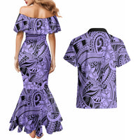 Polynesia Couples Matching Mermaid Dress and Hawaiian Shirt Tribal Polynesian Spirit With Violet Pacific Flowers LT9 - Wonder Print Shop