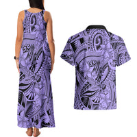 Polynesia Couples Matching Tank Maxi Dress and Hawaiian Shirt Tribal Polynesian Spirit With Violet Pacific Flowers LT9 - Wonder Print Shop