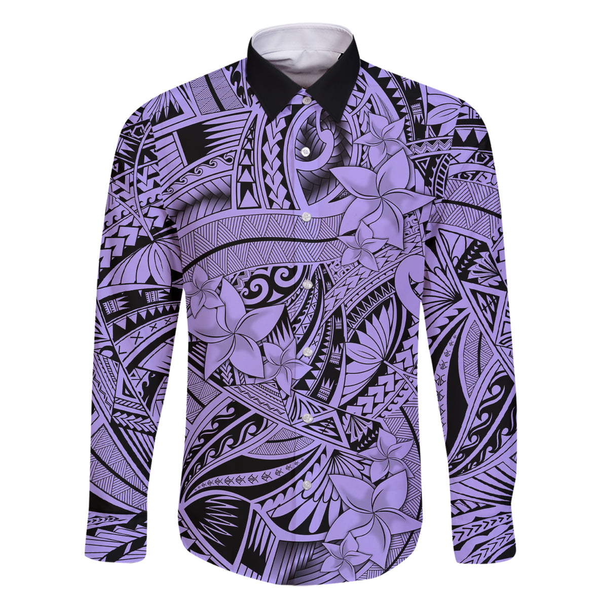 Polynesia Family Matching Long Sleeve Bodycon Dress and Hawaiian Shirt Tribal Polynesian Spirit With Violet Pacific Flowers LT9 - Wonder Print Shop