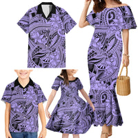 Polynesia Family Matching Mermaid Dress and Hawaiian Shirt Tribal Polynesian Spirit With Violet Pacific Flowers LT9 - Wonder Print Shop