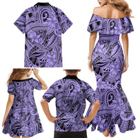 Polynesia Family Matching Mermaid Dress and Hawaiian Shirt Tribal Polynesian Spirit With Violet Pacific Flowers LT9 - Wonder Print Shop