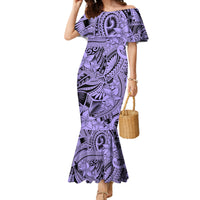 Polynesia Family Matching Mermaid Dress and Hawaiian Shirt Tribal Polynesian Spirit With Violet Pacific Flowers LT9 - Wonder Print Shop