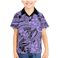 Polynesia Family Matching Mermaid Dress and Hawaiian Shirt Tribal Polynesian Spirit With Violet Pacific Flowers LT9 - Wonder Print Shop