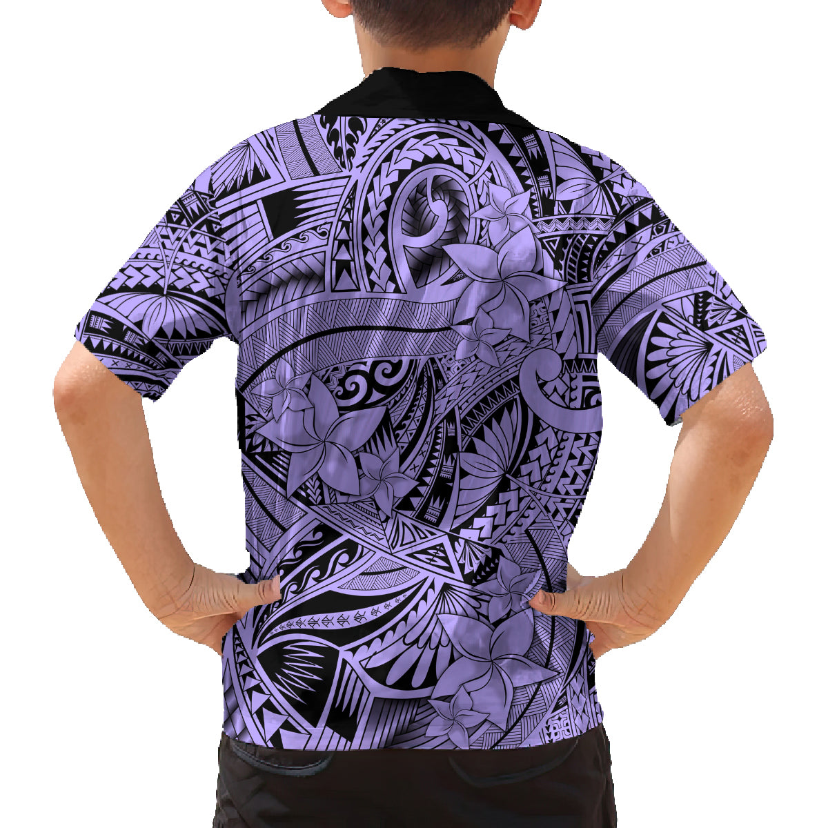 Polynesia Family Matching Off Shoulder Maxi Dress and Hawaiian Shirt Tribal Polynesian Spirit With Violet Pacific Flowers LT9 - Wonder Print Shop