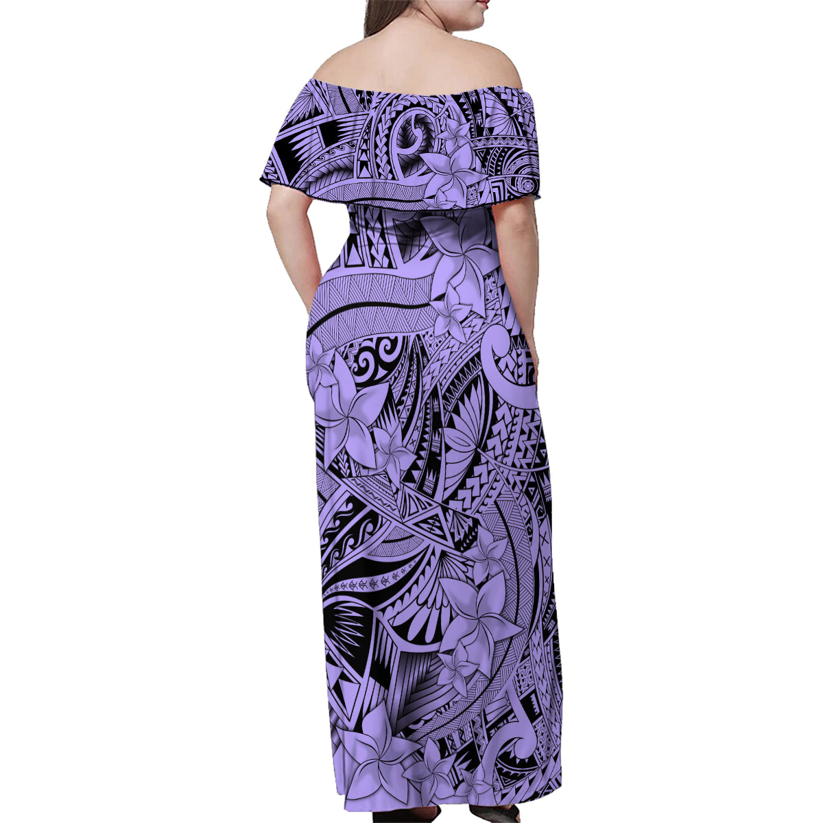 Polynesia Family Matching Off Shoulder Maxi Dress and Hawaiian Shirt Tribal Polynesian Spirit With Violet Pacific Flowers LT9 - Wonder Print Shop