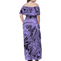 Polynesia Family Matching Off Shoulder Maxi Dress and Hawaiian Shirt Tribal Polynesian Spirit With Violet Pacific Flowers LT9 - Wonder Print Shop