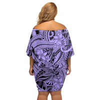 Polynesia Family Matching Off Shoulder Short Dress and Hawaiian Shirt Tribal Polynesian Spirit With Violet Pacific Flowers LT9 - Wonder Print Shop