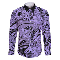 Polynesia Family Matching Puletasi Dress and Hawaiian Shirt Tribal Polynesian Spirit With Violet Pacific Flowers - Wonder Print Shop