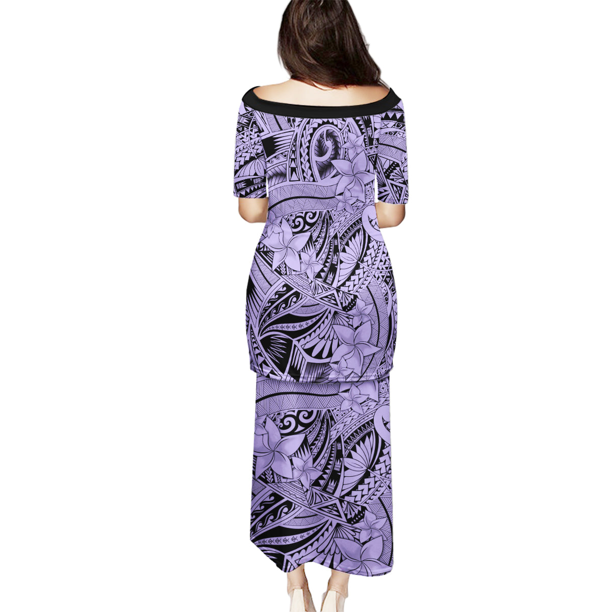 Polynesia Family Matching Puletasi Dress and Hawaiian Shirt Tribal Polynesian Spirit With Violet Pacific Flowers - Wonder Print Shop