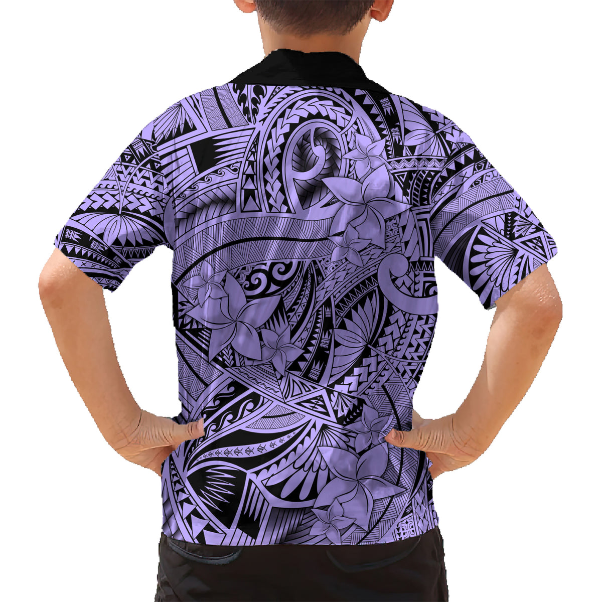 Polynesia Family Matching Short Sleeve Bodycon Dress and Hawaiian Shirt Tribal Polynesian Spirit With Violet Pacific Flowers - Wonder Print Shop