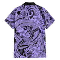 Polynesia Family Matching Short Sleeve Bodycon Dress and Hawaiian Shirt Tribal Polynesian Spirit With Violet Pacific Flowers - Wonder Print Shop