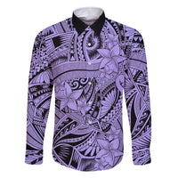 Polynesia Family Matching Short Sleeve Bodycon Dress and Hawaiian Shirt Tribal Polynesian Spirit With Violet Pacific Flowers - Wonder Print Shop