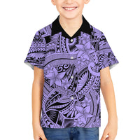 Polynesia Family Matching Short Sleeve Bodycon Dress and Hawaiian Shirt Tribal Polynesian Spirit With Violet Pacific Flowers - Wonder Print Shop
