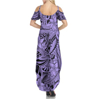 Polynesia Family Matching Summer Maxi Dress and Hawaiian Shirt Tribal Polynesian Spirit With Violet Pacific Flowers - Wonder Print Shop