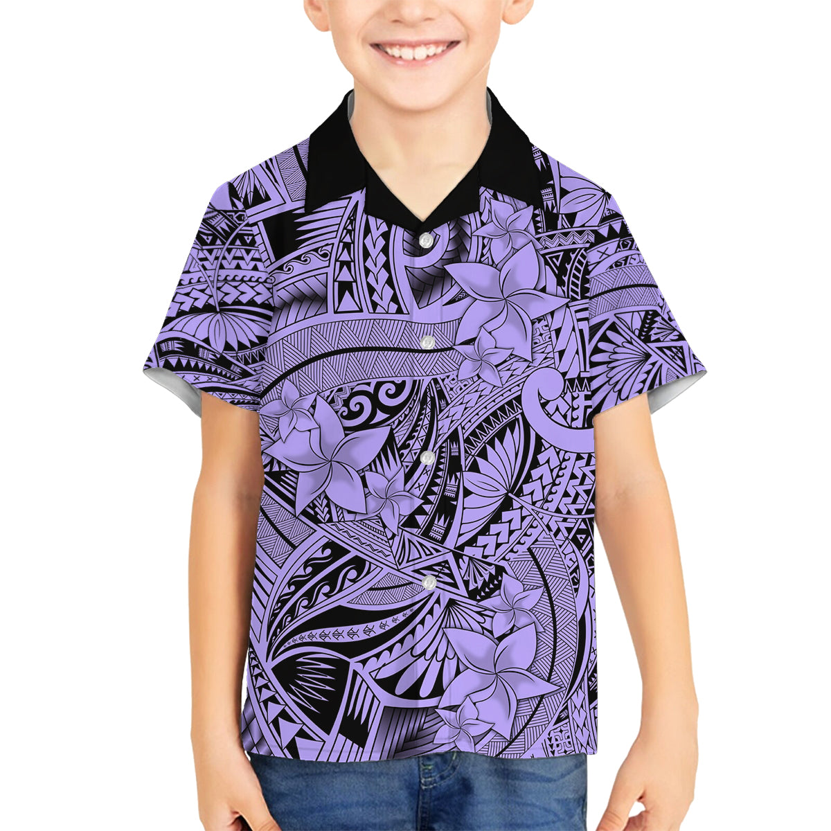 Polynesia Family Matching Summer Maxi Dress and Hawaiian Shirt Tribal Polynesian Spirit With Violet Pacific Flowers - Wonder Print Shop