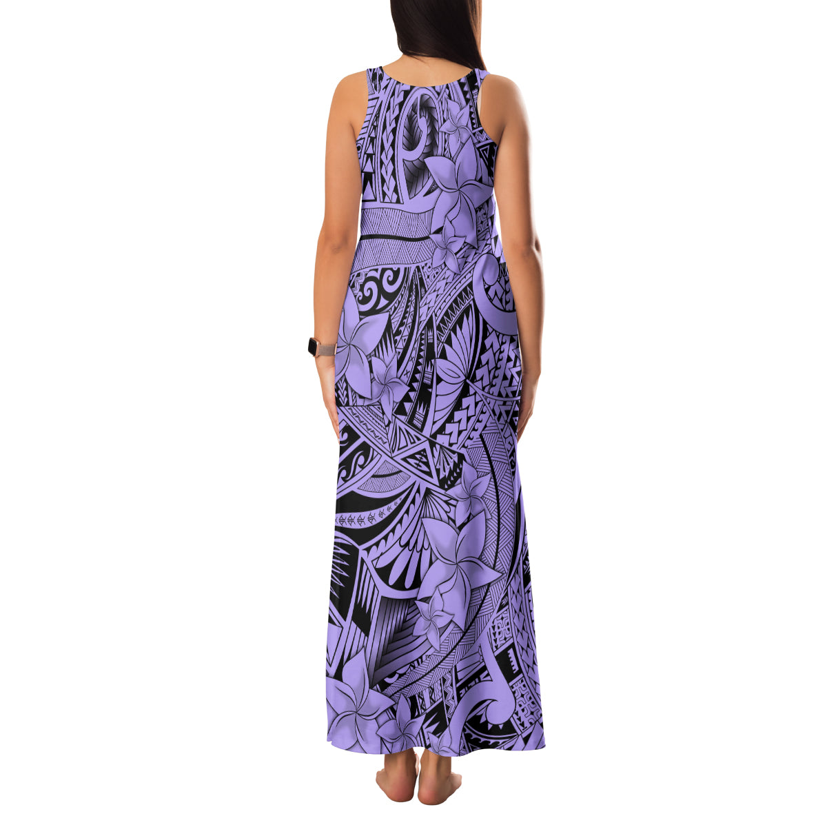 Polynesia Family Matching Tank Maxi Dress and Hawaiian Shirt Tribal Polynesian Spirit With Violet Pacific Flowers - Wonder Print Shop