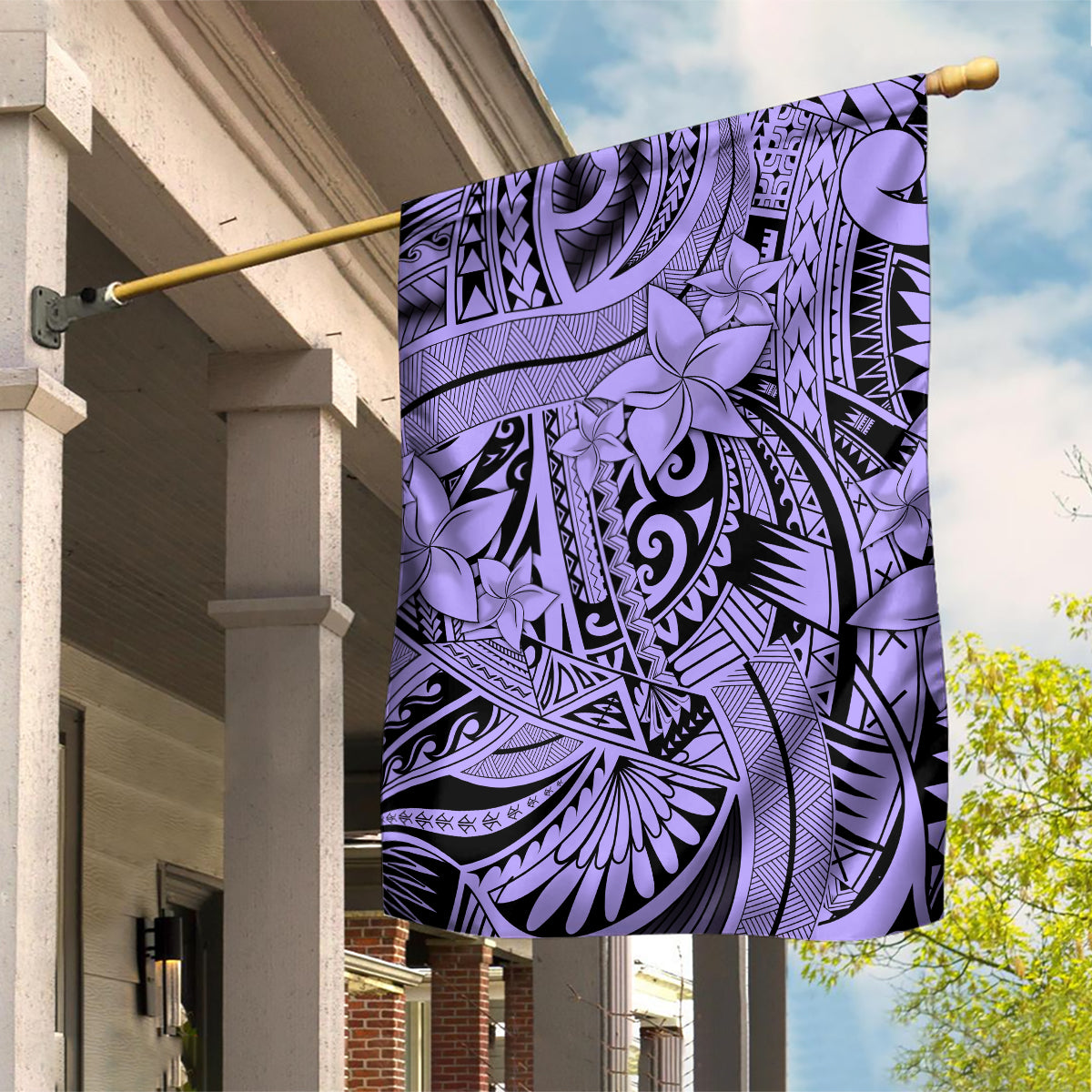 Polynesia Garden Flag Tribal Polynesian Spirit With Violet Pacific Flowers - Wonder Print Shop