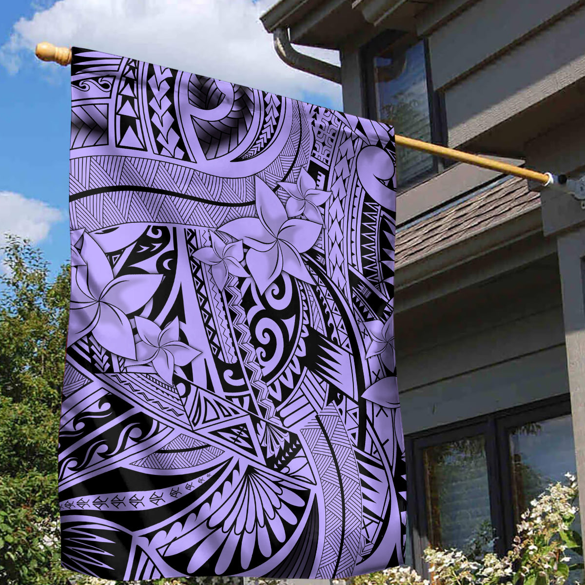 Polynesia Garden Flag Tribal Polynesian Spirit With Violet Pacific Flowers - Wonder Print Shop