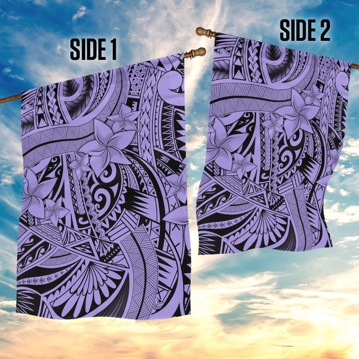 Polynesia Garden Flag Tribal Polynesian Spirit With Violet Pacific Flowers - Wonder Print Shop