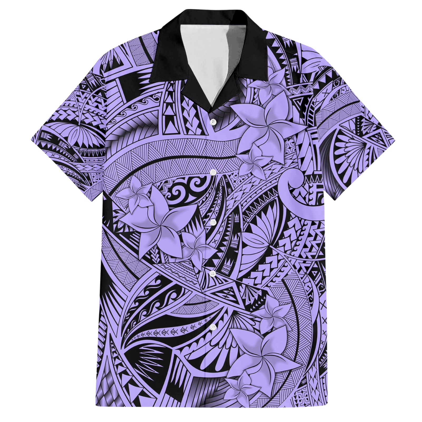 Polynesia Hawaiian Shirt Tribal Polynesian Spirit With Violet Pacific Flowers - Wonder Print Shop